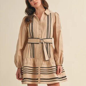&Merci Contrast Lace Trim Belted Mini Dress